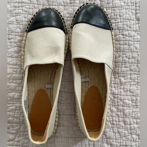 J. Crew Women's Black and Cream Faux Leather Toe Canvas Espadrilles Size 7.5